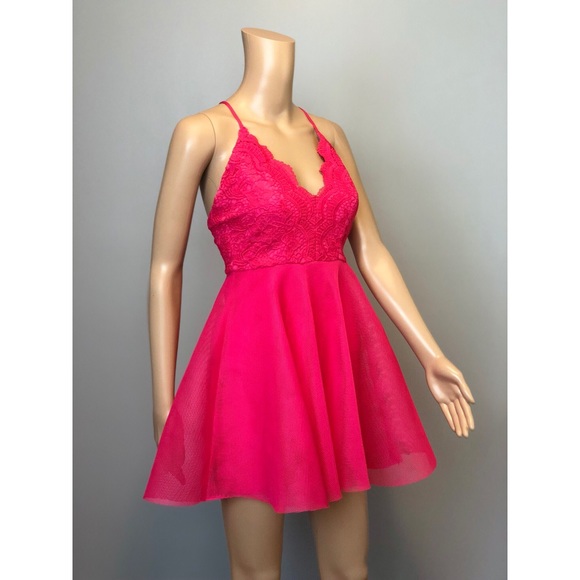 🆕 Luxxel neon pink lace flare mini dress - Picture 2 of 6